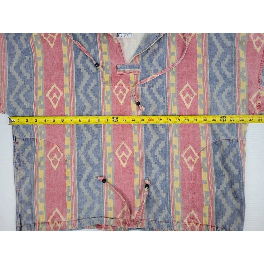 Vintage Retro Andrews Blues Aztec Southwestern Mens‎ Medium Baggy Hooded Sweater